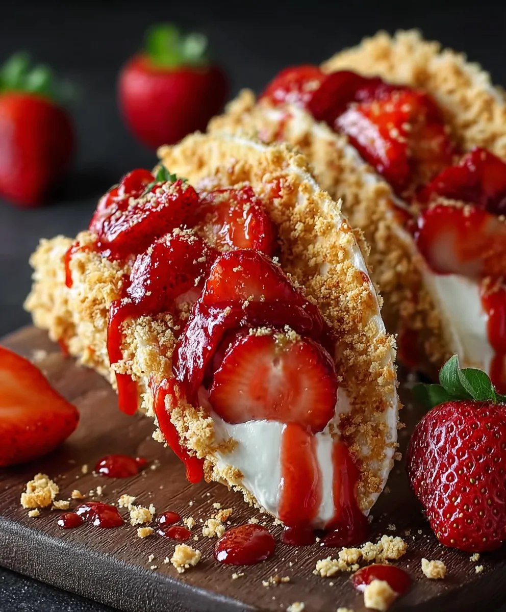 Strawberry Crunch Cheesecake Tacos-Decadent Dessert