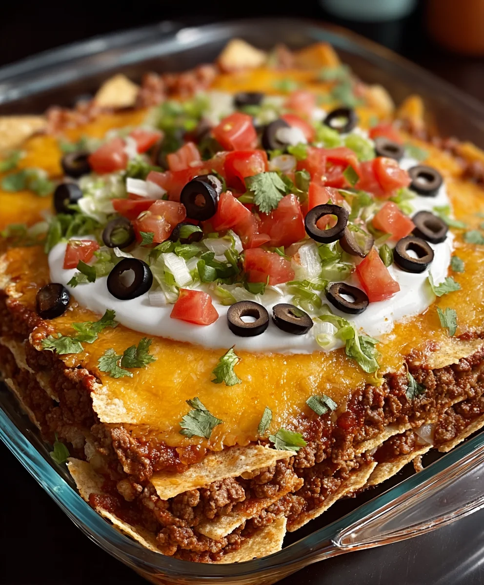 Easy Beef Layered Taco Bake Recipe
