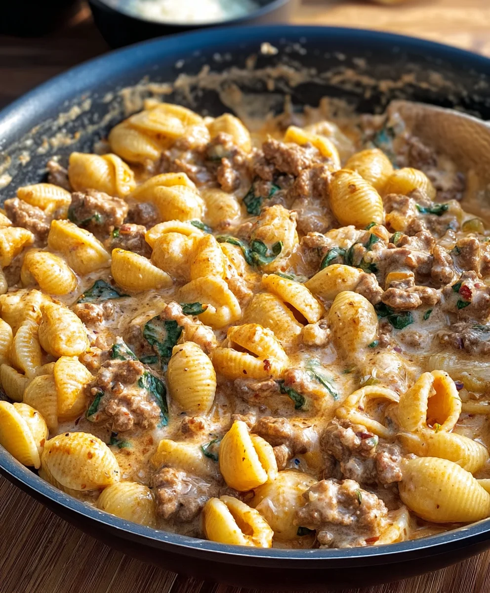 Creamy Beef and Shells-Easy One-Pot Dinner