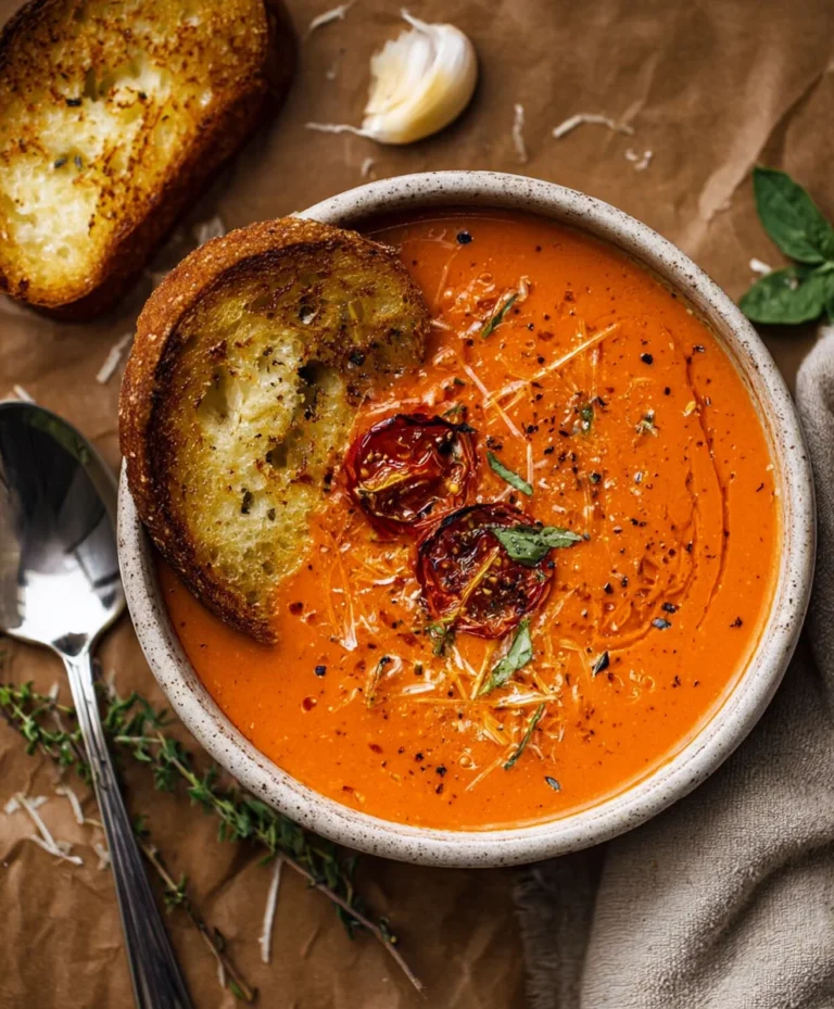 Creamy Roasted Garlic Tomato Soup- Easy & Delicious