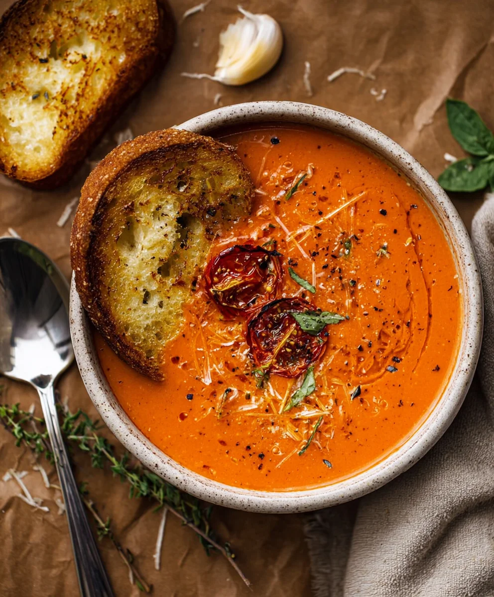 Creamy Roasted Garlic Tomato Soup- Easy & Delicious