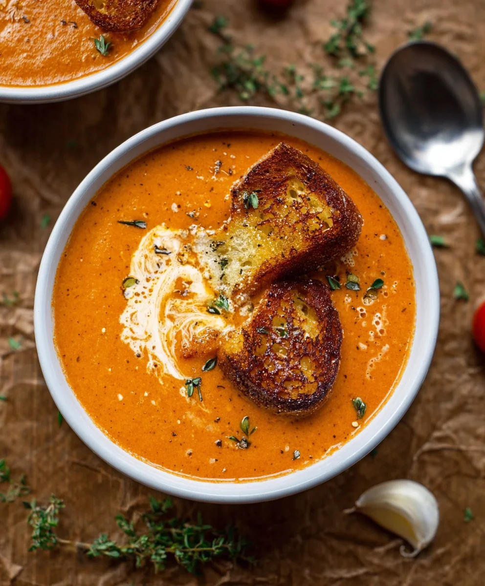Creamy Roasted Garlic Tomato Soup- Easy & Delicious