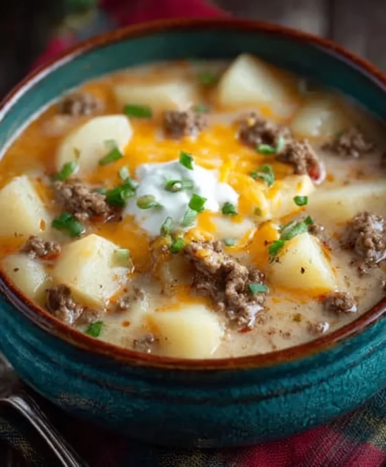 Cheesy Beef Beef Hamburger Potato Soup – Comforting & Delicious