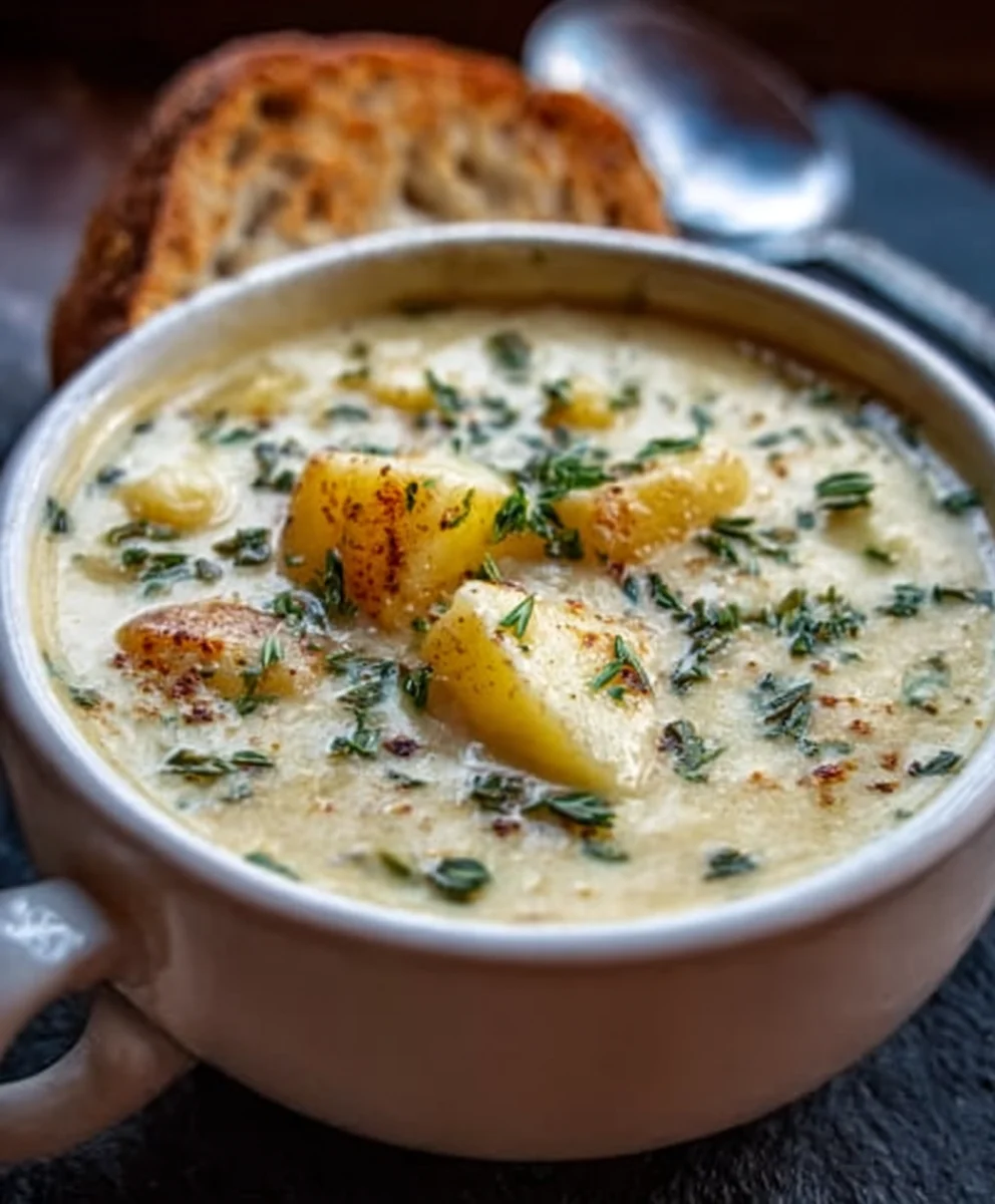 Hearty Cheddar Garlic Herb Potato Soup Recipe