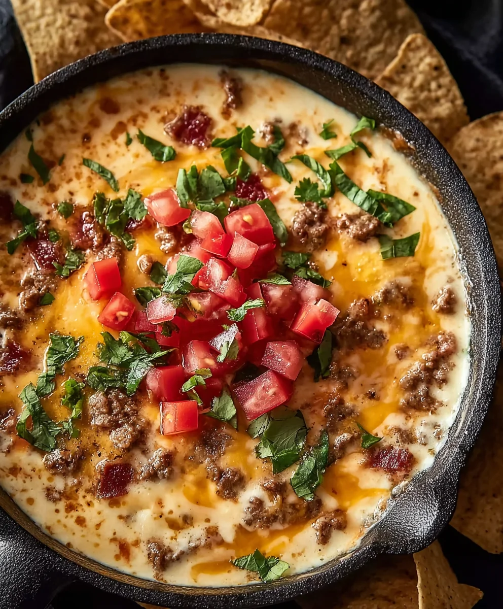 Spicy Beef Cowboy Queso Dip Recipe-Easy Crowd Pleaser