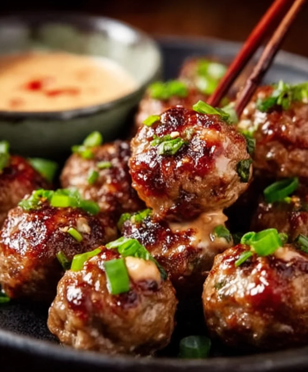 Korean BBQ Beef Meatballs Spicy Mayo Easy Recipe