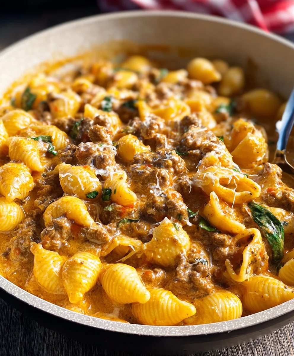 Creamy Beef and Shells-Easy One-Pot Dinner