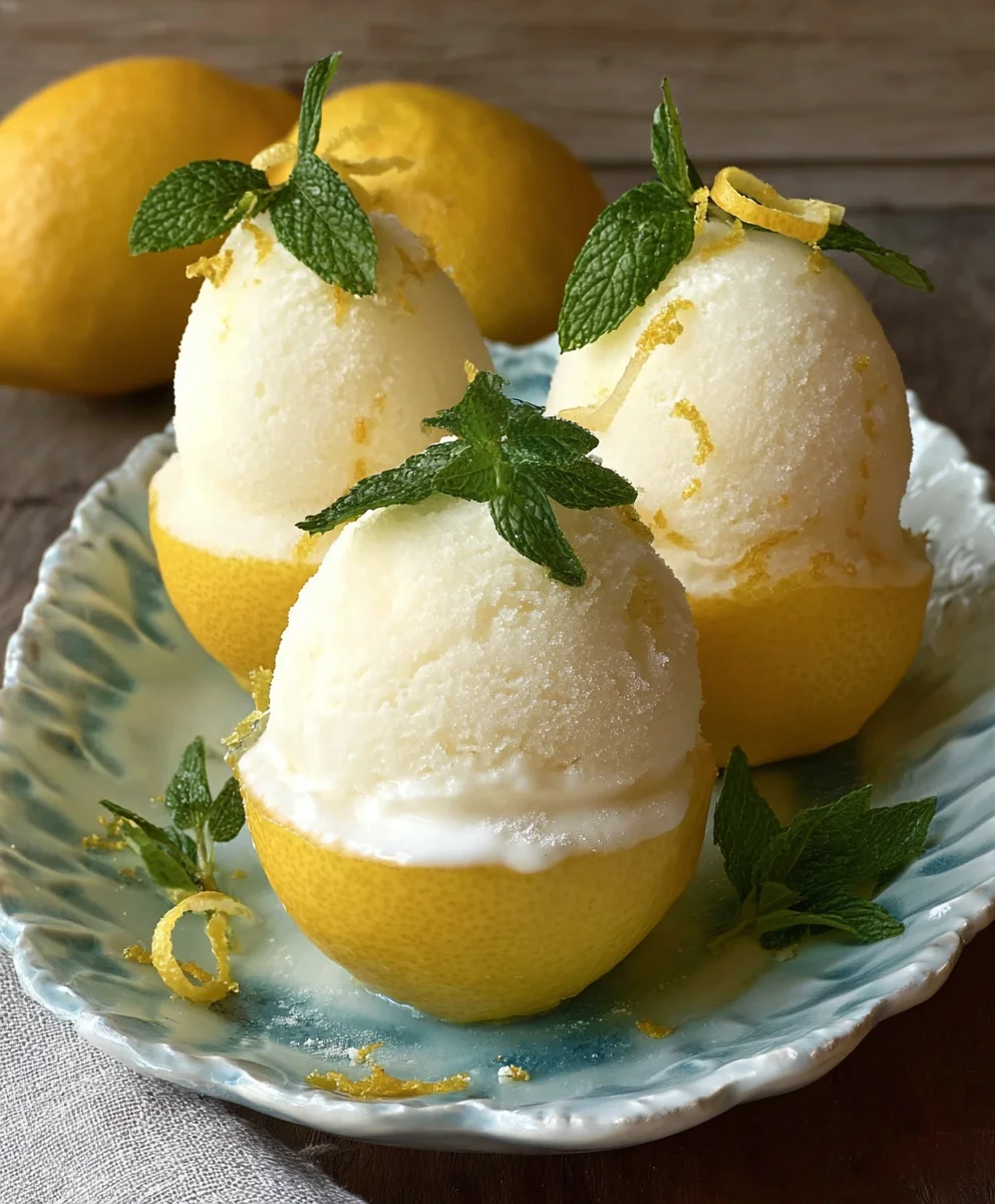Frozen Lemon Shell Sorbet- Refreshing Dessert