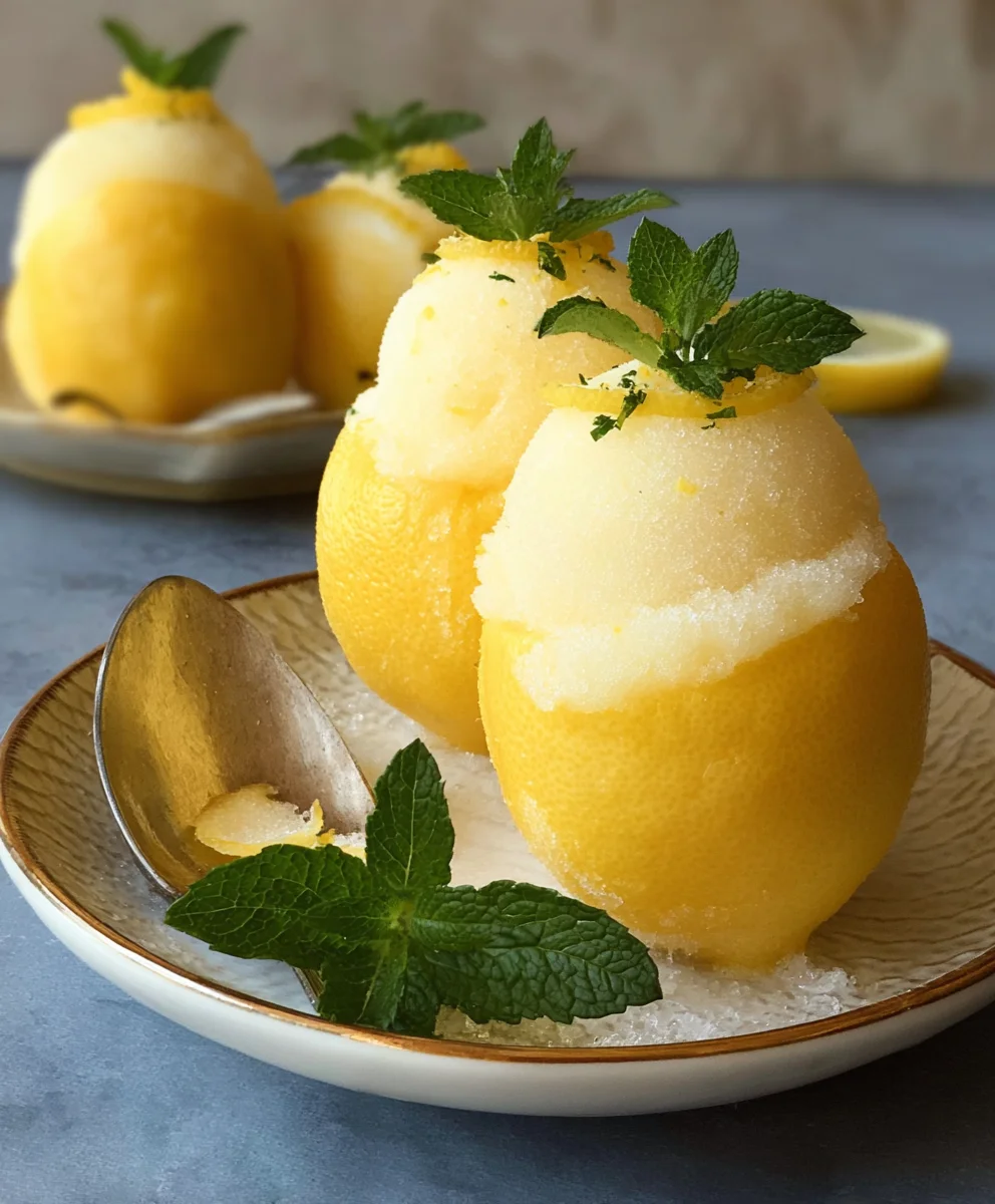 Frozen Lemon Shell Sorbet- Refreshing Dessert