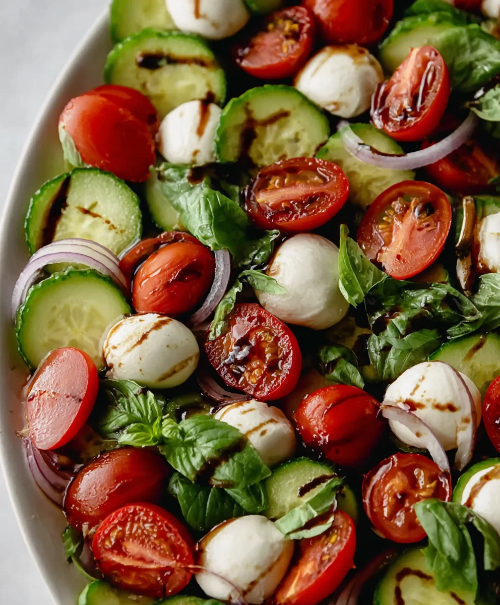 Fresh Cucumber Caprese Salad- Easy & Delicious
