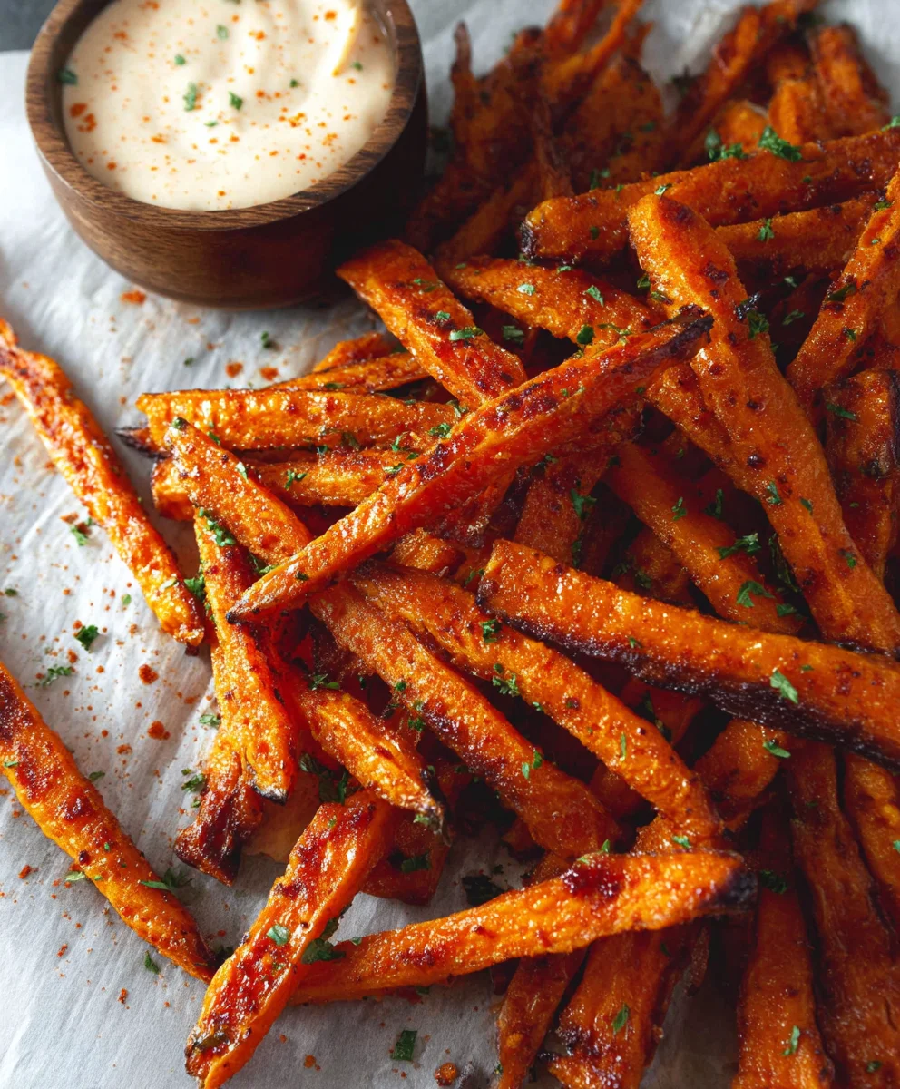 Baked Carrot Fries - Paprika Garlic Aioli Dip