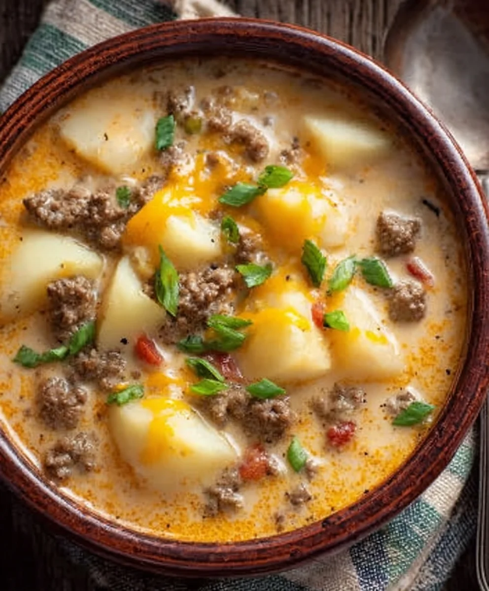 Cheesy Beef Beef Hamburger Potato Soup-Hearty Comfort Food
