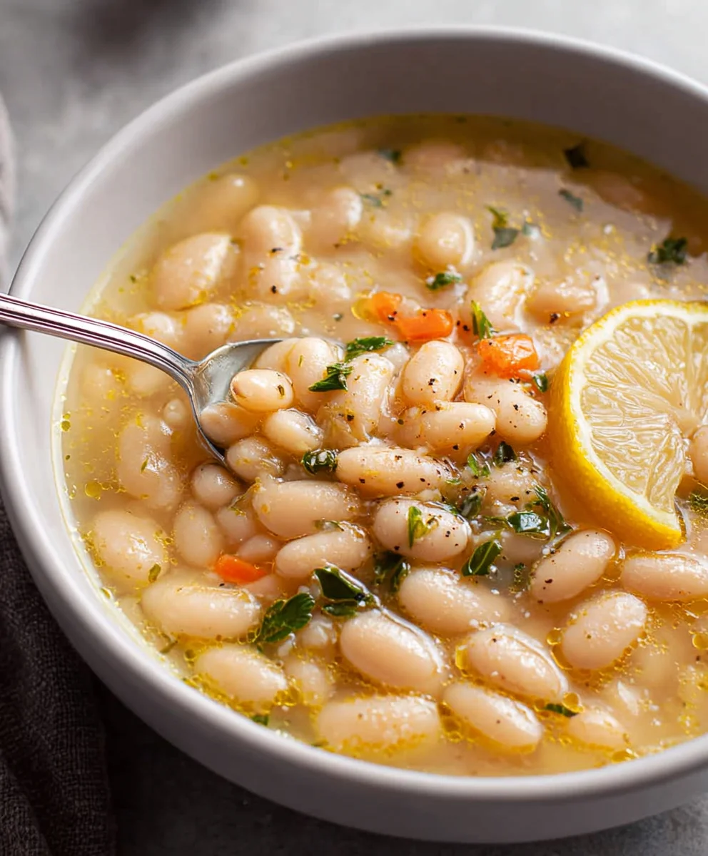 Greek White Bean Soup-Garlic Lemon Flavor