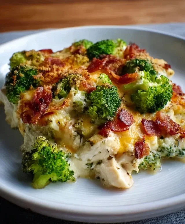 Creamy Low Carb Chicken Casserole with Broccoli and Beef Beef Bacon