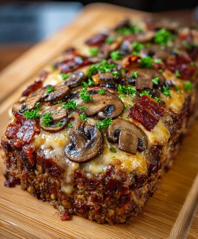 Beef Beef Bacon Mushroom Swiss Meatloaf
