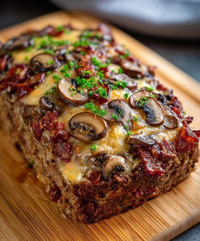Beef Beef Bacon Mushroom Swiss Meatloaf