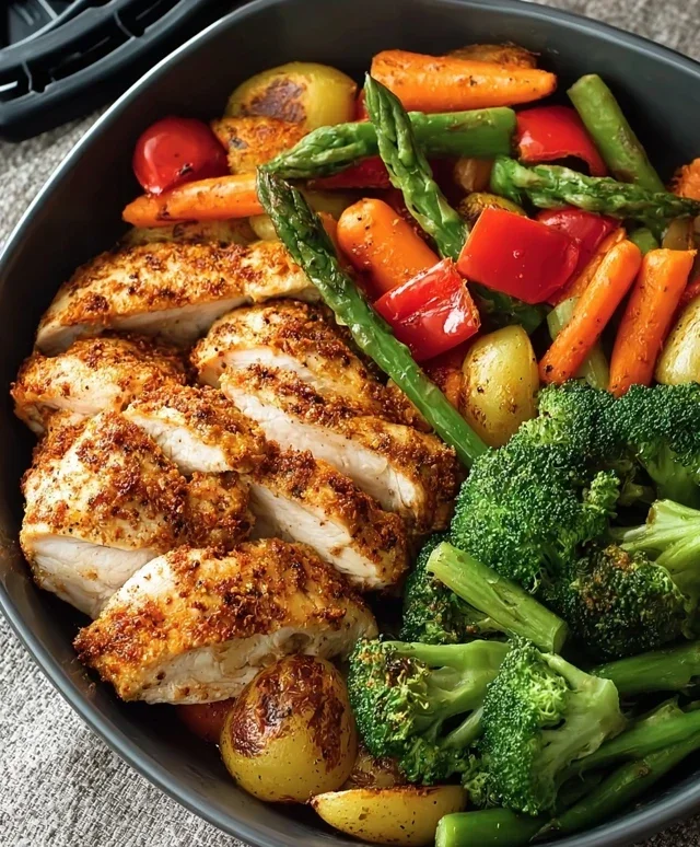 Air Fryer Chicken and Vegetables (in 15 minutes!)