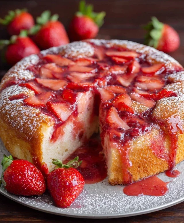 Easy Strawberry Cake with Strawberry Sauce