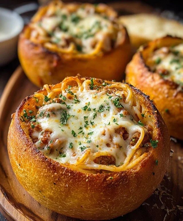 Spaghetti Garlic Bread Bowls